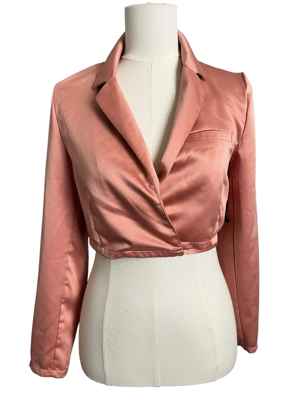 IRIS Satin Cropped Blazer Womens Small Pink Tie Front Bolero Evening Jacket